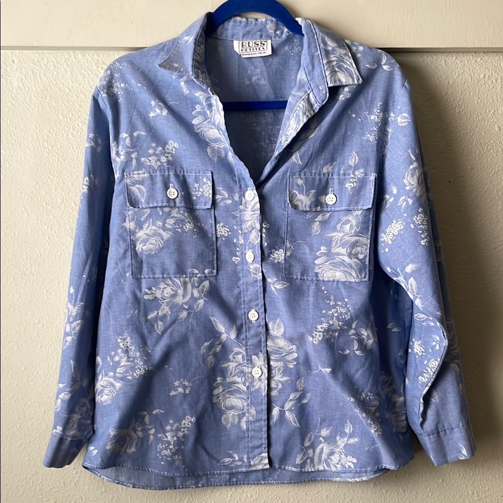 Russ Petites Blue Floral Top